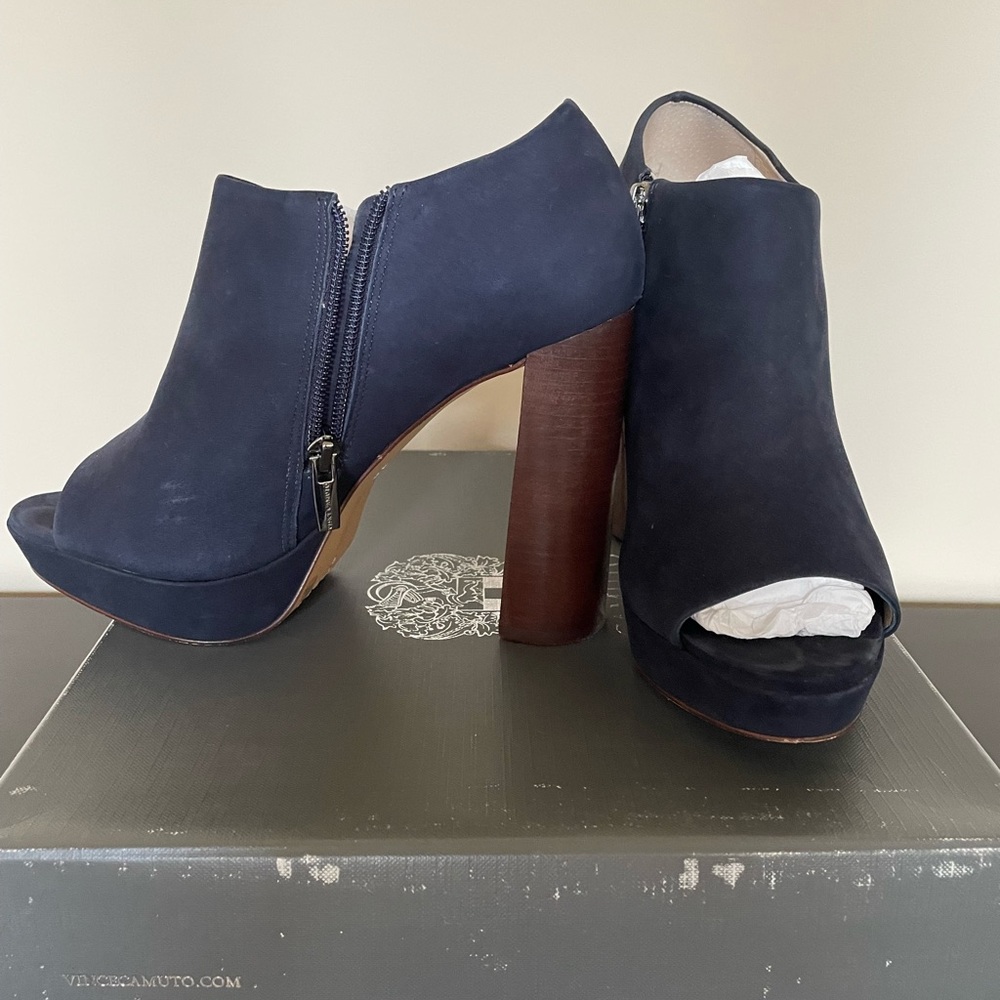 Vince Camuto Kyrie Navy Suede Peep Toe Boot